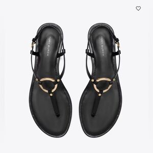 Tory Burch Black and Gold Ring Strap Sandal